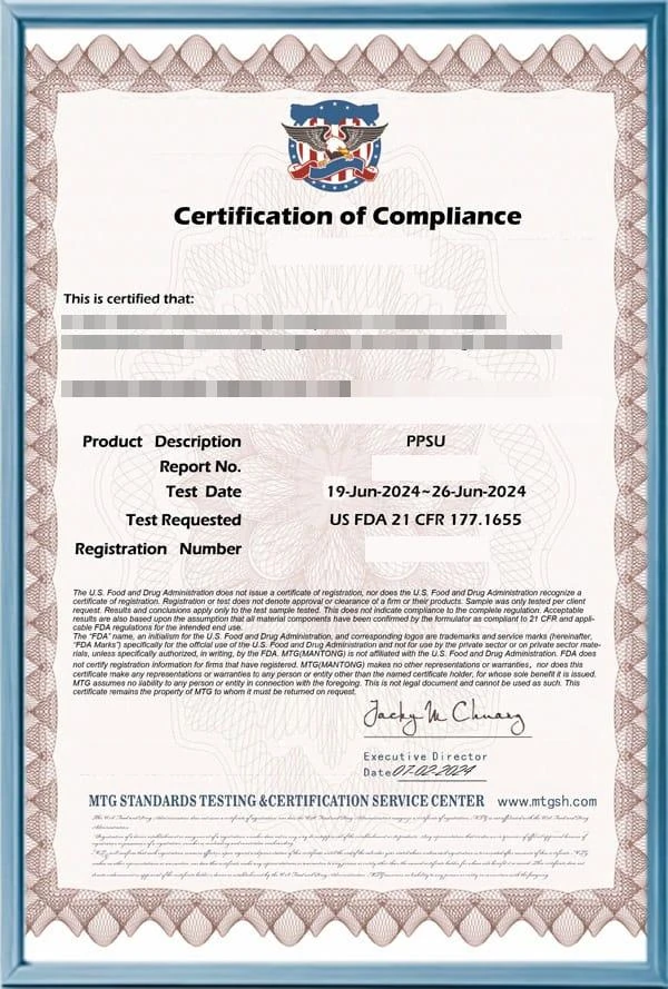 FDA compliance certificate