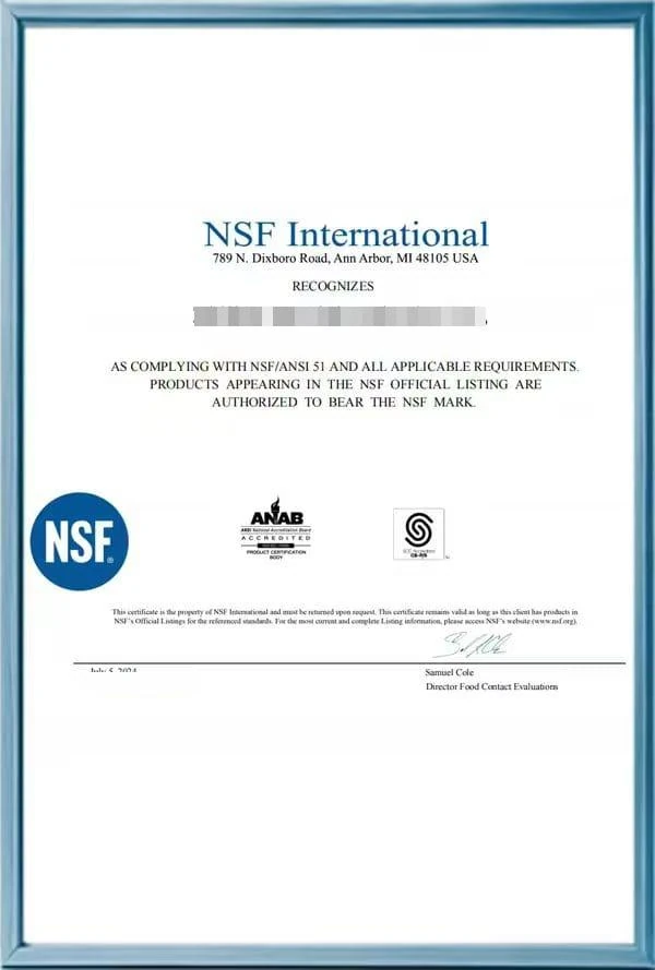 NSF certificate issued in 2019