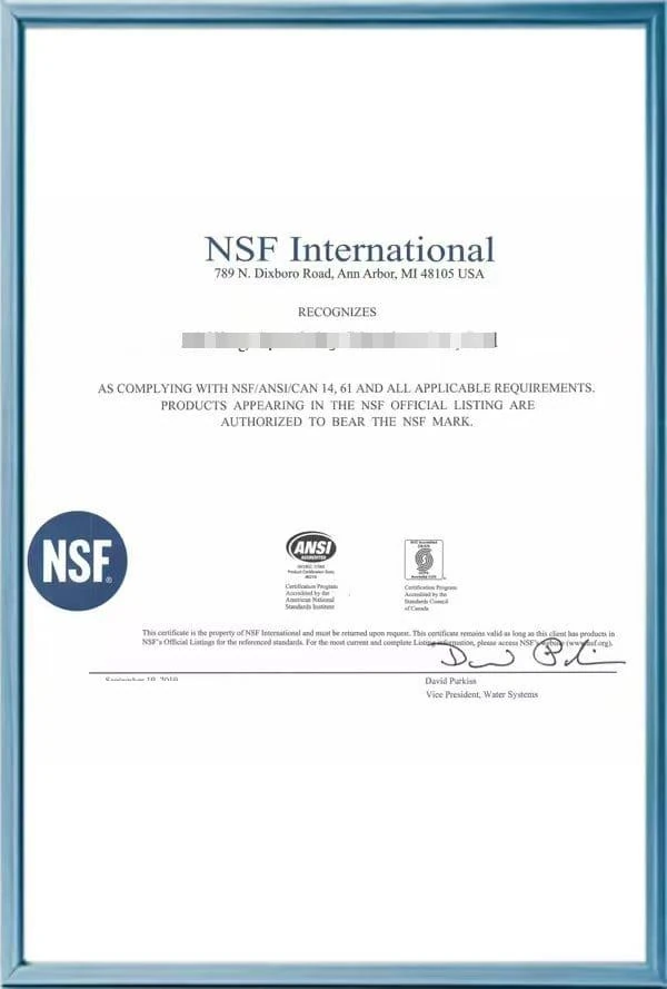 NSF certificate issued in 2024