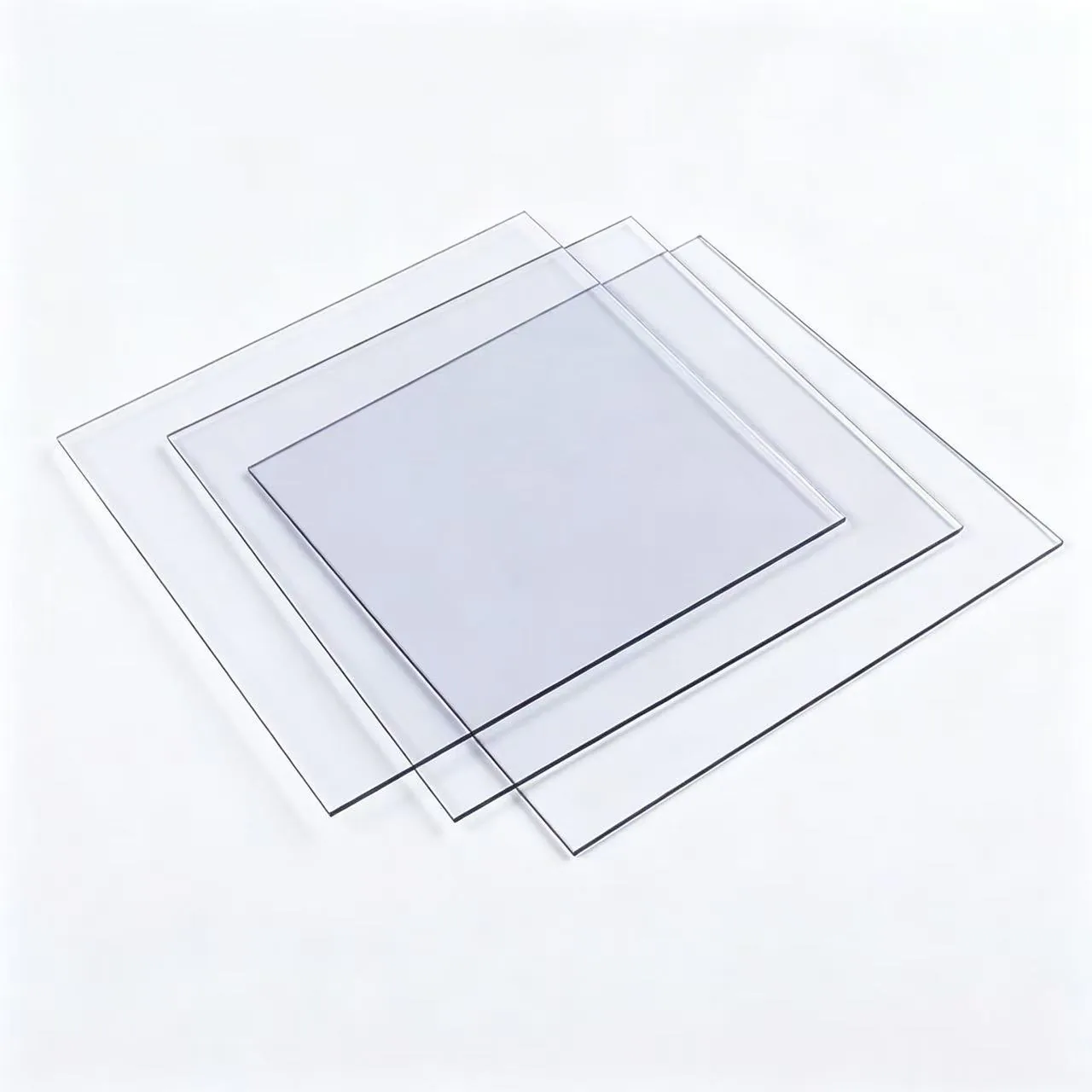 Stacked clear polycarbonate sheets in several sizes