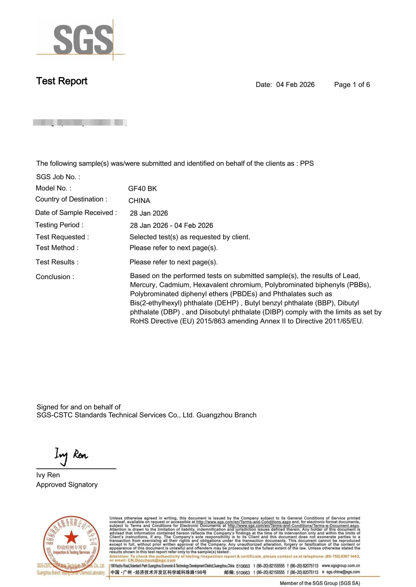 SGS RoHS test report